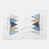 Marineblauwe Bomen Moderne Eenvoudige Kerstvakanti Theedoek (Horizontaal)