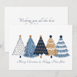 Marineblauwe Bomen Witte Kerstmis Nieuwjaar Kaart