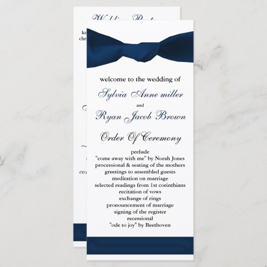 marineblauwe boog Trouwprogramma Programmakaart (Voorkant / Achterkant)