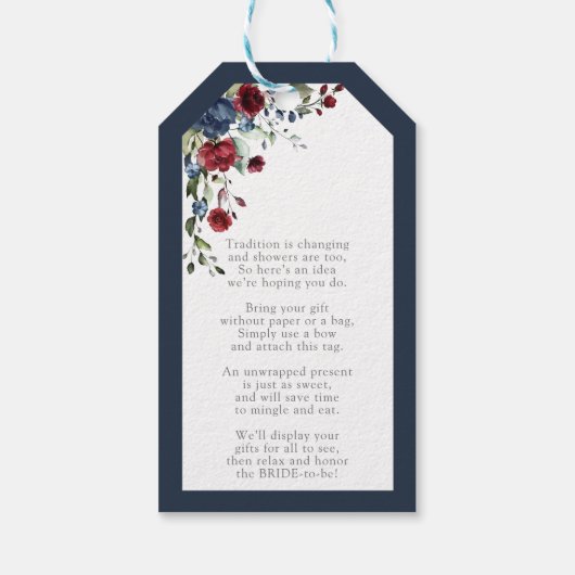 Marineblauwe bordeauxrode bloemenshowertje zonder  cadeaulabel (Achterkant)