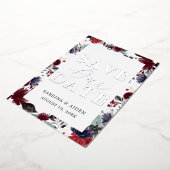 Marineblauwe bordeauxrode bloemige trouw 'Save The Folie Uitnodiging (Gedraaid)