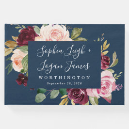 Marineblauwe bordeauxrood gouden blozende roze blo gastenboek