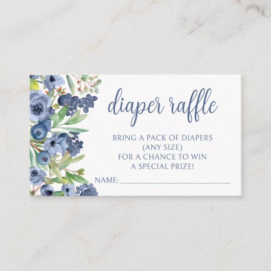Marineblauwe bosbes baby shower luier verloting ka informatiekaartje (Voorkant)