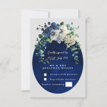 Marineblauwe Botanische Bloemen Bruiloft RSVP