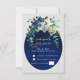 Marineblauwe Botanische Bloemen Bruiloft RSVP Kaartje