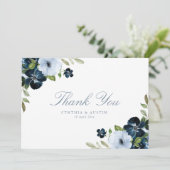 marineblauwe bruiloft bedankkaart (Staand voorkant)