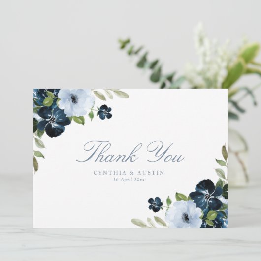 marineblauwe bruiloft bedankkaart (Staand voorkant)