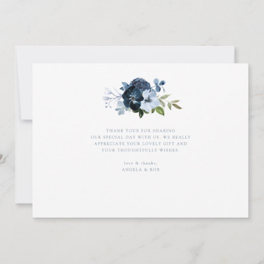 marineblauwe bruiloft bedankkaart (Achterkant)