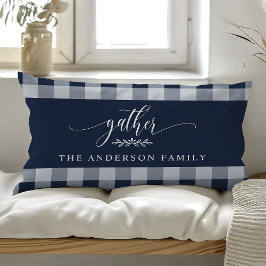 Marineblauwe Buffalo Plaid Familie Naam Kussen