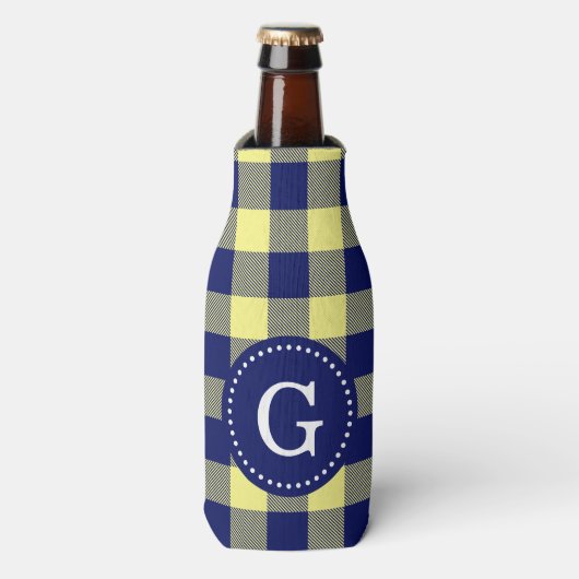 marineblauwe Buffalo Plaid Flesjeskoeler (Fles Voorkant)