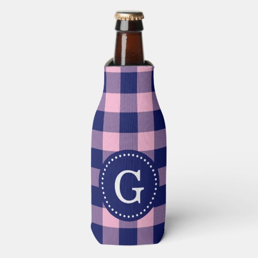 marineblauwe Buffalo Plaid Flesjeskoeler (Fles Voorkant)