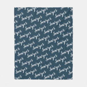 Marineblauwe Calligrafie Gepersonaliseerde Herhale Fleece Deken