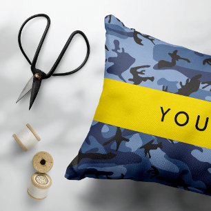 Marineblauwe Camouflage Je naam Personaliseer Accent Kussen