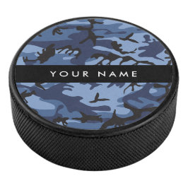 Marineblauwe Camouflage Je naam Personaliseer Hockey Puck
