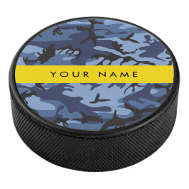 Marineblauwe Camouflage Je naam Personaliseer Hockey Puck