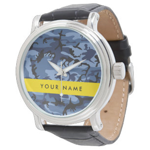 Marineblauwe Camouflage Je naam Personaliseer Horloge