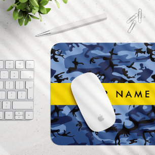 Marineblauwe Camouflage Je naam Personaliseer Muismat