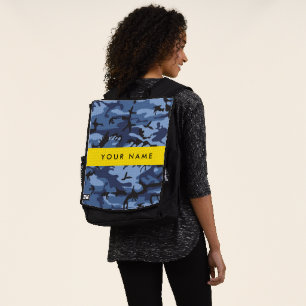 Marineblauwe Camouflage Je naam Personaliseer Rugtassen