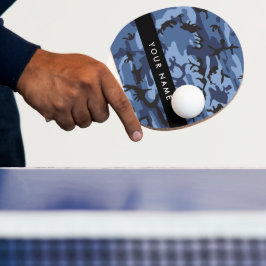 Marineblauwe Camouflage Je naam Personaliseer Tafeltennisbatje