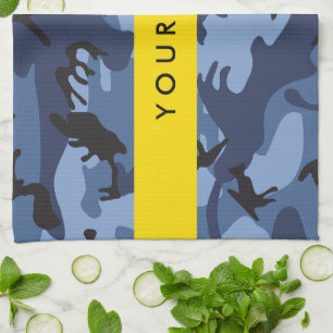 Marineblauwe Camouflage Je naam Personaliseer Theedoek