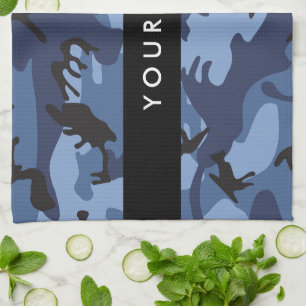 Marineblauwe Camouflage Je naam Personaliseer Theedoek