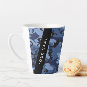 Marineblauwe Camouflage Je naam personaliseren Latte Mok