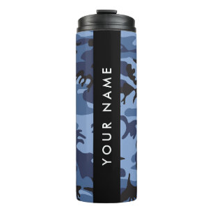 Marineblauwe Camouflage Je naam personaliseren Thermosbeker