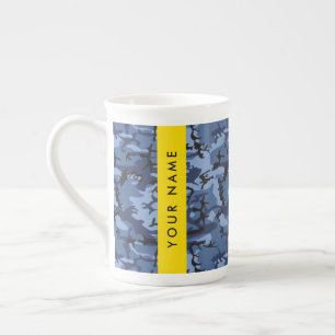 Marineblauwe Camouflage Jouw naam Personaliseer Porselein Kop