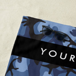 Marineblauwe Camouflage Jouw naam Personaliseer Strandlaken