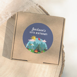 Marineblauwe Camping Verjaardagsfeestje Ronde Sticker