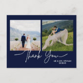 Marineblauwe Casual Script Foto Huwelijk Bedankt Briefkaart (Voorkant)