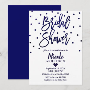Marineblauwe chic moderne script bruidsdouche kaart