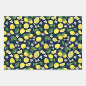 Marineblauwe citrus citroen bloemig inpakpapier vel (Voorkant 3)