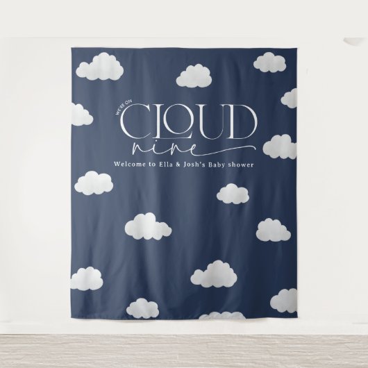 Marineblauwe cloud nine douche moderne stijlvolle wandkleed (Voorkant)