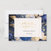 Marineblauwe Crème Bloemen Bedankkaart (Voorkant)
