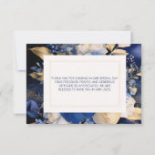 Marineblauwe Crème Bloemen Bedankkaart (Achterkant)