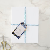 Marineblauwe Crème Bloemen Cadeaulabel (Met Touw)