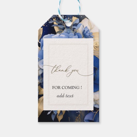 Marineblauwe Crème Bloemen Cadeaulabel (Voorkant)