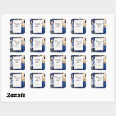 Marineblauwe Crème Bloemen Vierkante Sticker (Vel)
