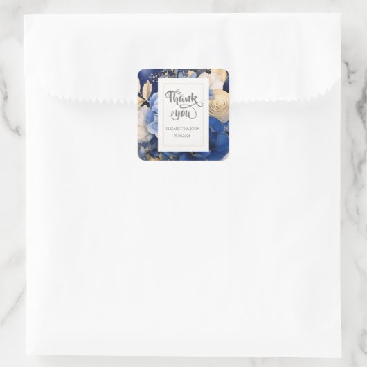 Marineblauwe Crème Bloemen Vierkante Sticker (Tas)