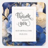 Marineblauwe Crème Bloemen Vierkante Sticker (Voorkant)