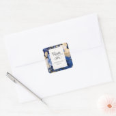 Marineblauwe Crème Bloemen Vierkante Sticker (Envelop)