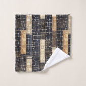 Marineblauwe Crème Bruine Rechthoeken Bad Handdoek (Wasdoekje)