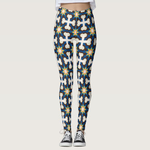 Marineblauwe Crème Geometrisch Sterpatroon Leggings