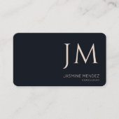 Marineblauwe Crème Monogram QR Code Modern Visitekaartje (Voorkant)