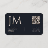 Marineblauwe Crème Monogram QR Code Modern Visitekaartje (Achterkant)