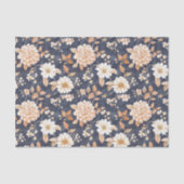 Marineblauwe Crème Perzik Bloemige Verjaardag Tissuepapier (Voorkant)