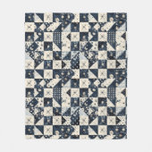 Marineblauwe Crème Quilt Patchwork Gingham Patchwo Fleece Deken (Voorkant)
