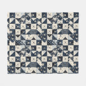 Marineblauwe Crème Quilt Patchwork Gingham Patchwo Fleece Deken (Voorkant (Horizontaal))