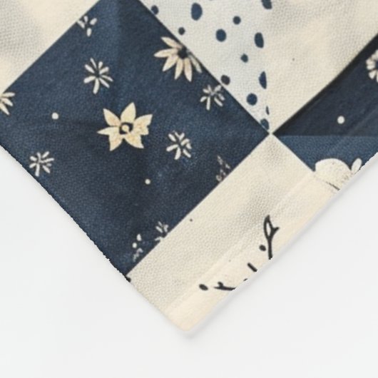 Marineblauwe Crème Quilt Patchwork Gingham Patchwo Fleece Deken (Hoek)